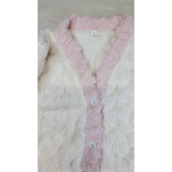 Pajama Lounge Set Soft Pink White Button Top Happy Bear Womens Large New In Bag - Picture 4 of 12